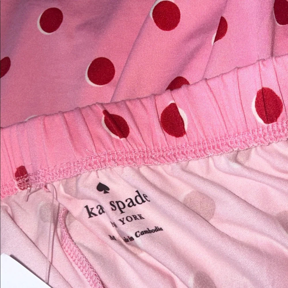NWT Kate Spade Short Sleeve Notch Collar  Pajama 2PCS Set Pink Red Medium